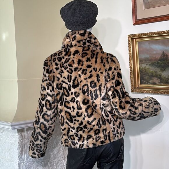 H&M Leopard Print Fluffy Faux Fur Motorcycle Style Jacket - Picture 8 of 12
